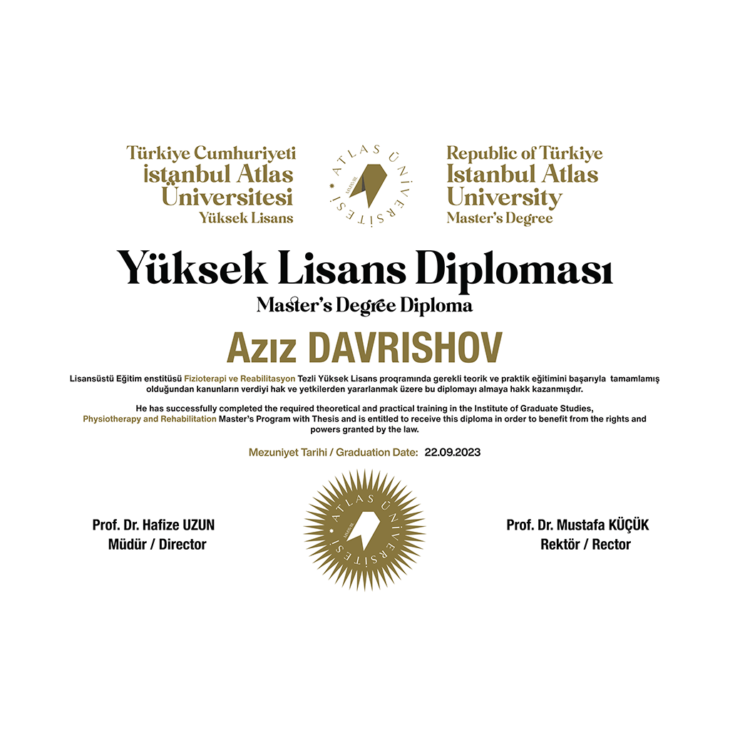 Əziz Dəvrişov İstanbul Atlas Üniversitesi Yüksek Lisans Diploması